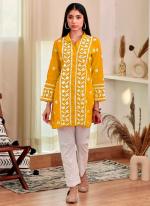 Rayon Yellow Festival Wear Chikankari Work Readymade Short Top